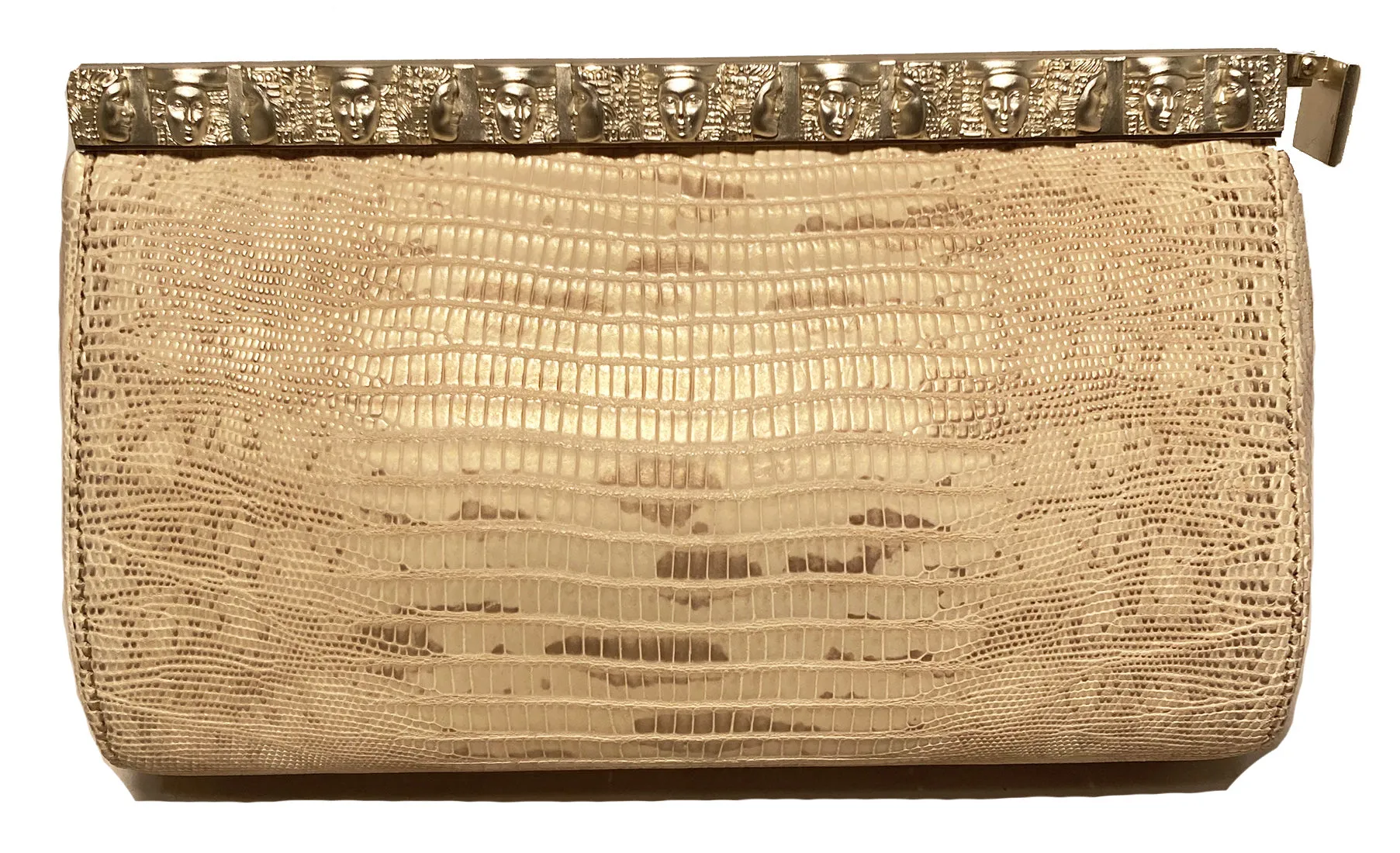 Barry Kieselstein Cord Beige Gold Lizard Egyptian Goddess Clutch