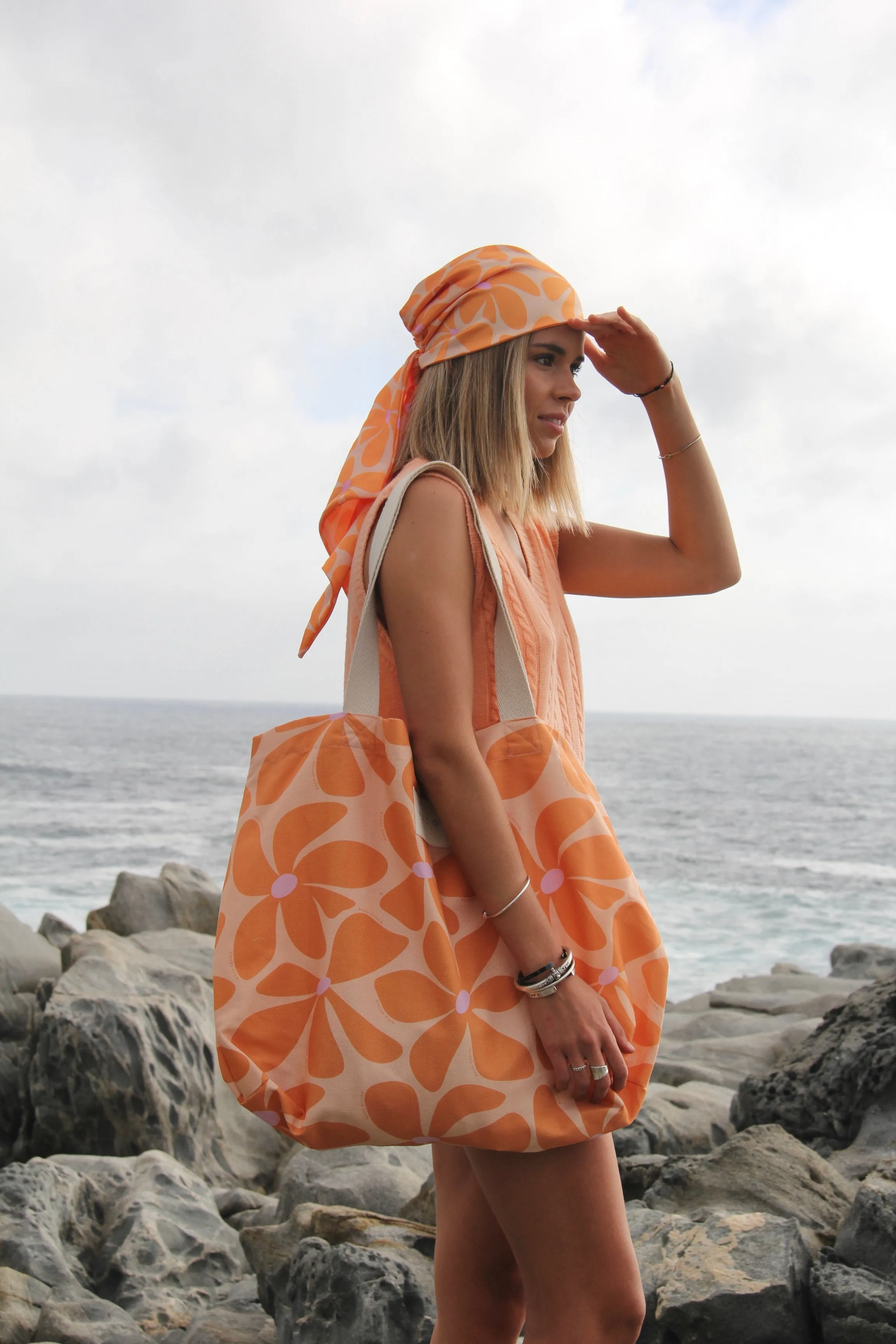 Bolso de Playa Orange Flowers