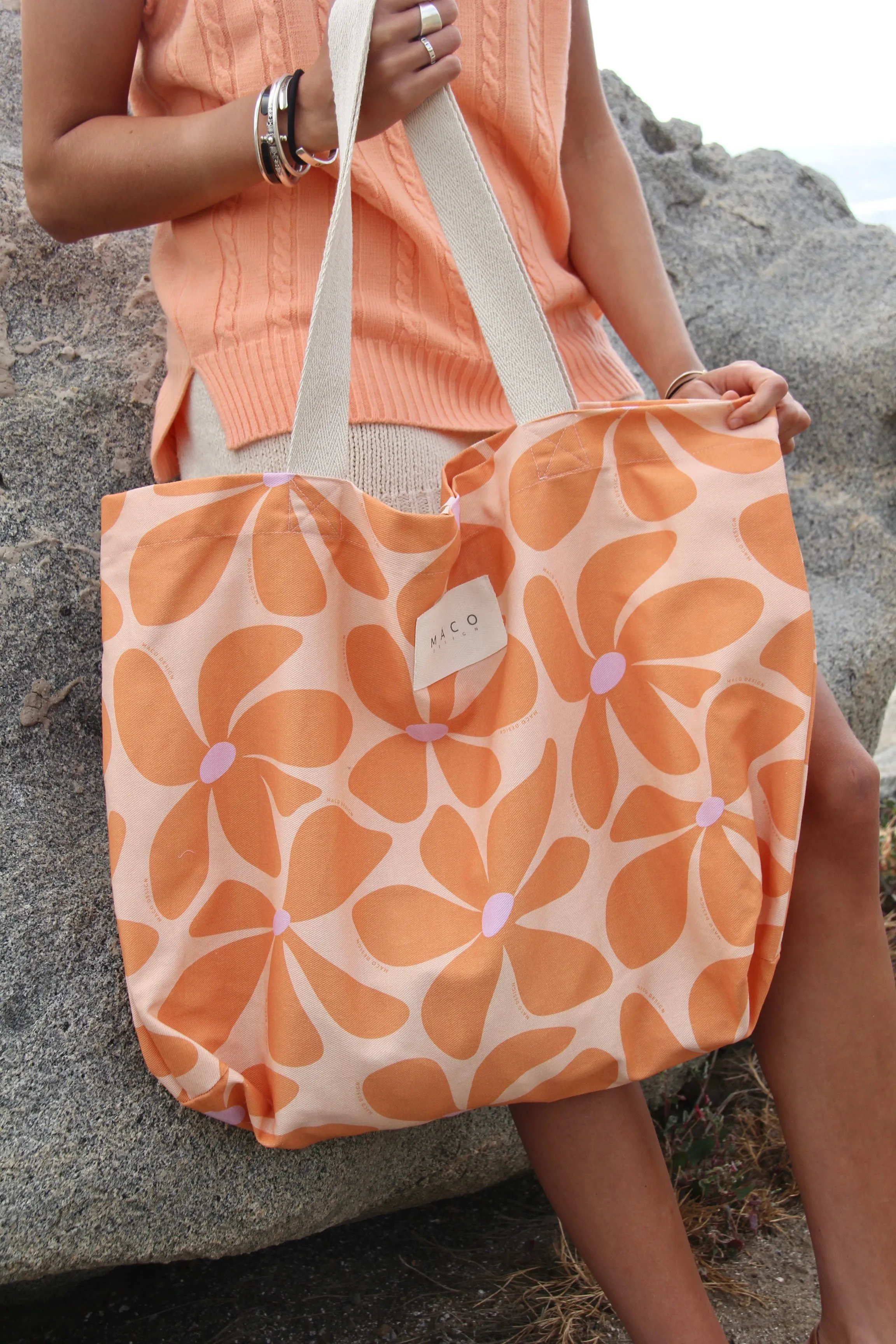 Bolso de Playa Orange Flowers