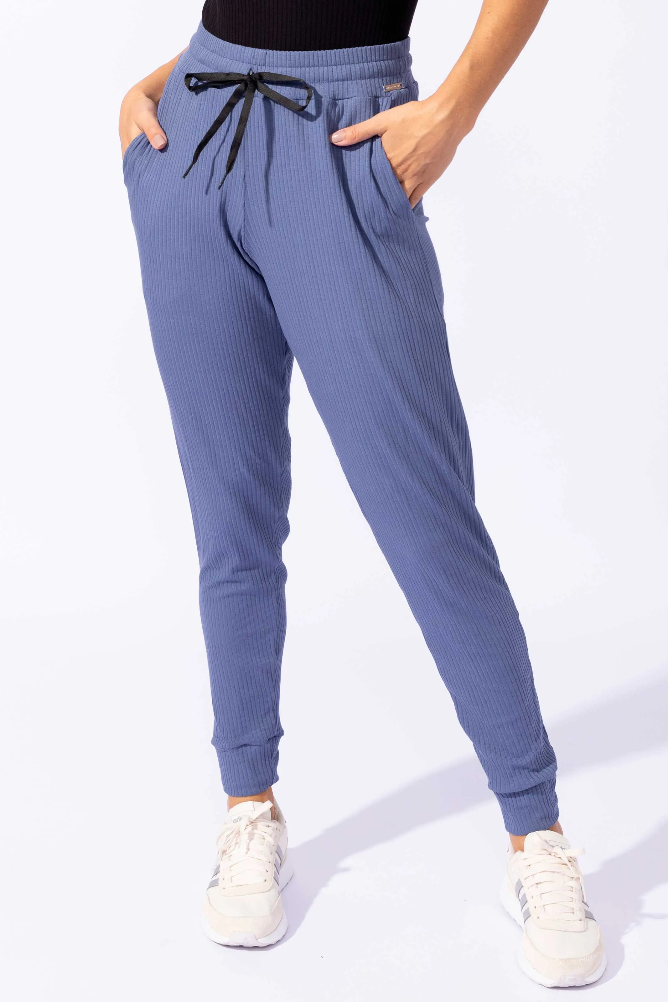 Calça Jogger com Bolso Canelada Azul