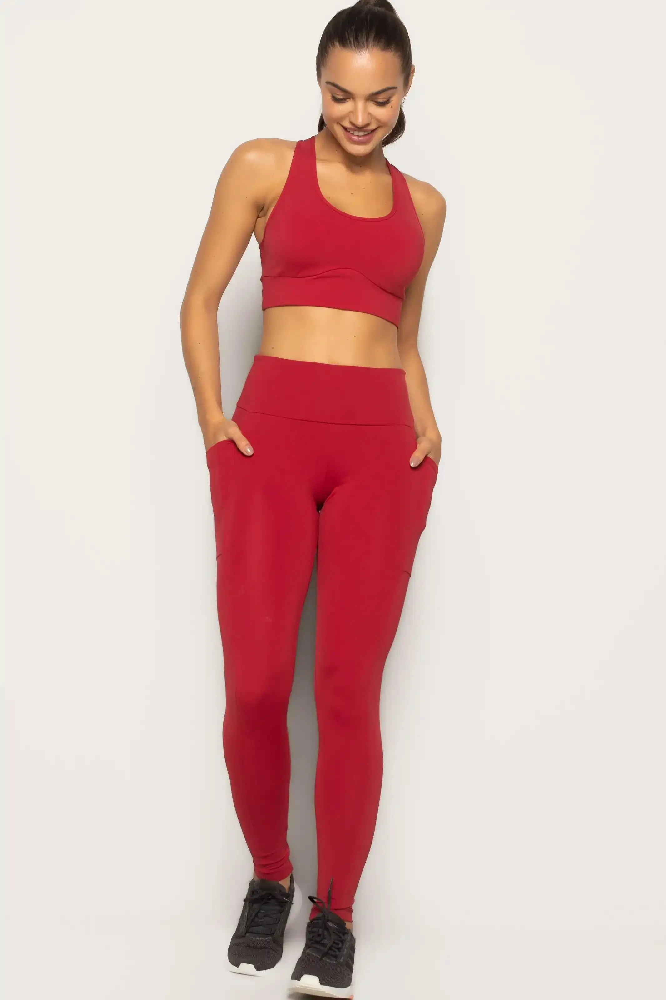 Calça Legging Modeladora com Bolso Vermelha