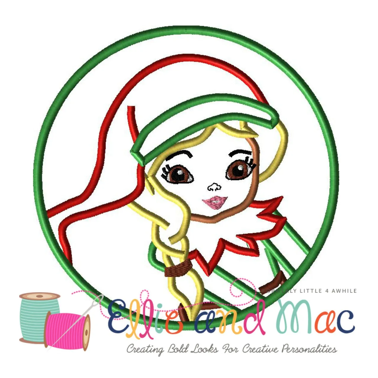 Christmas Elf Circle Applique Design