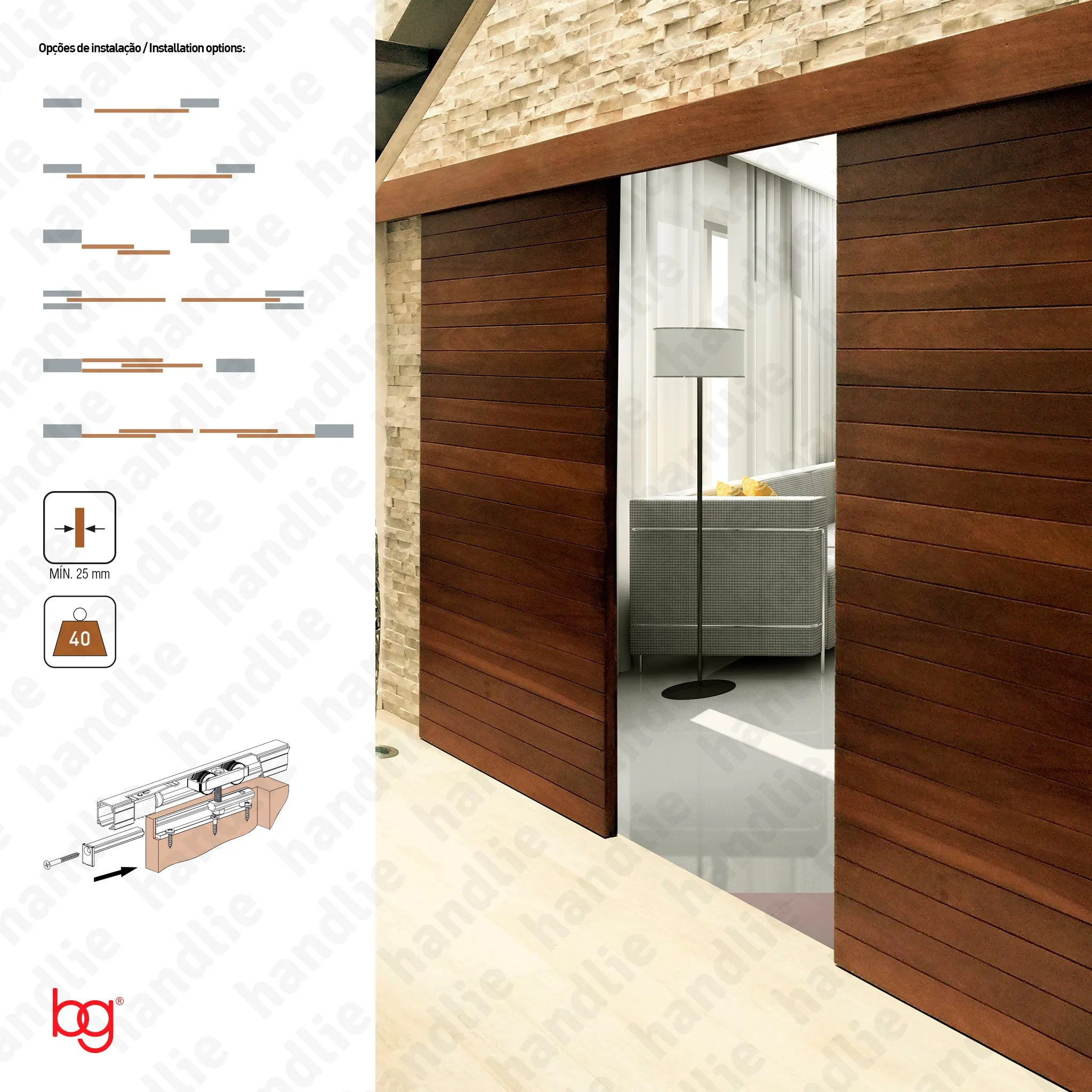 Classic Timber SF-RA60 - Sistema para divisões e portas correr de passagem em madeira - até 60Kg por folha - Portas 1 metro