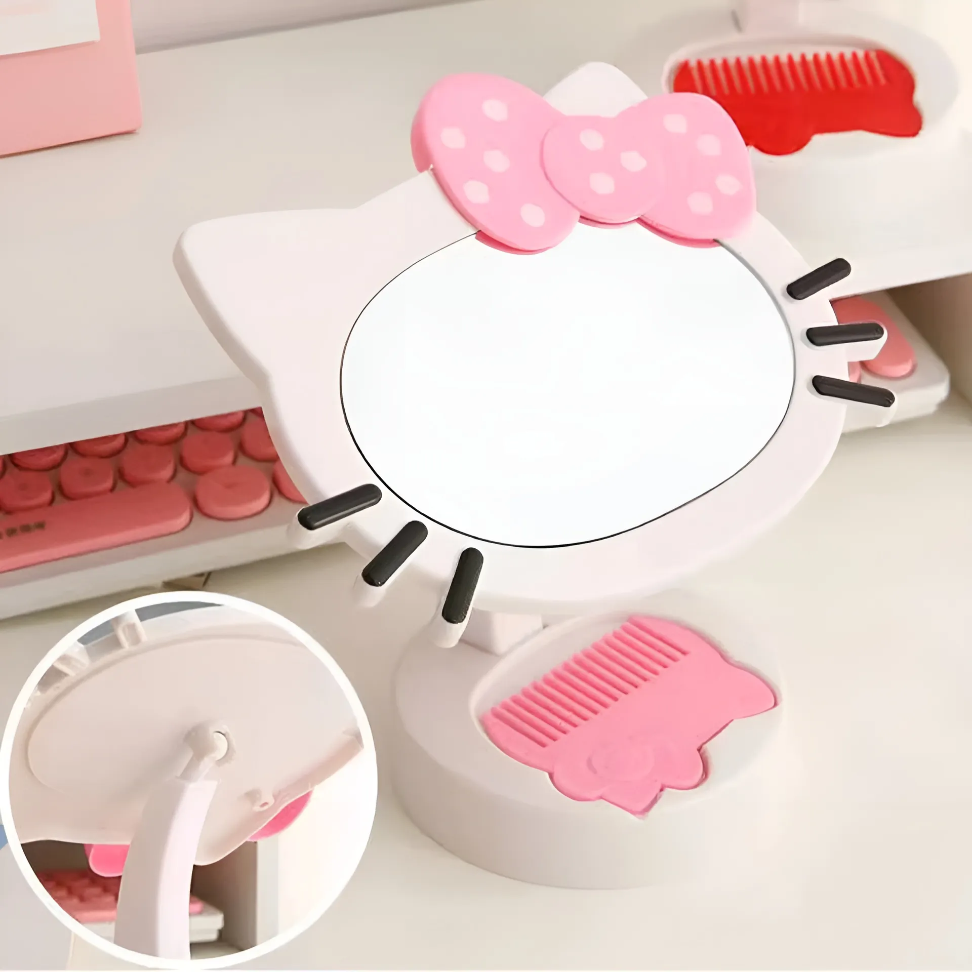 Espejo de Maquillaje Hello Kitty 360 Grados Portátil con Peine Integrado