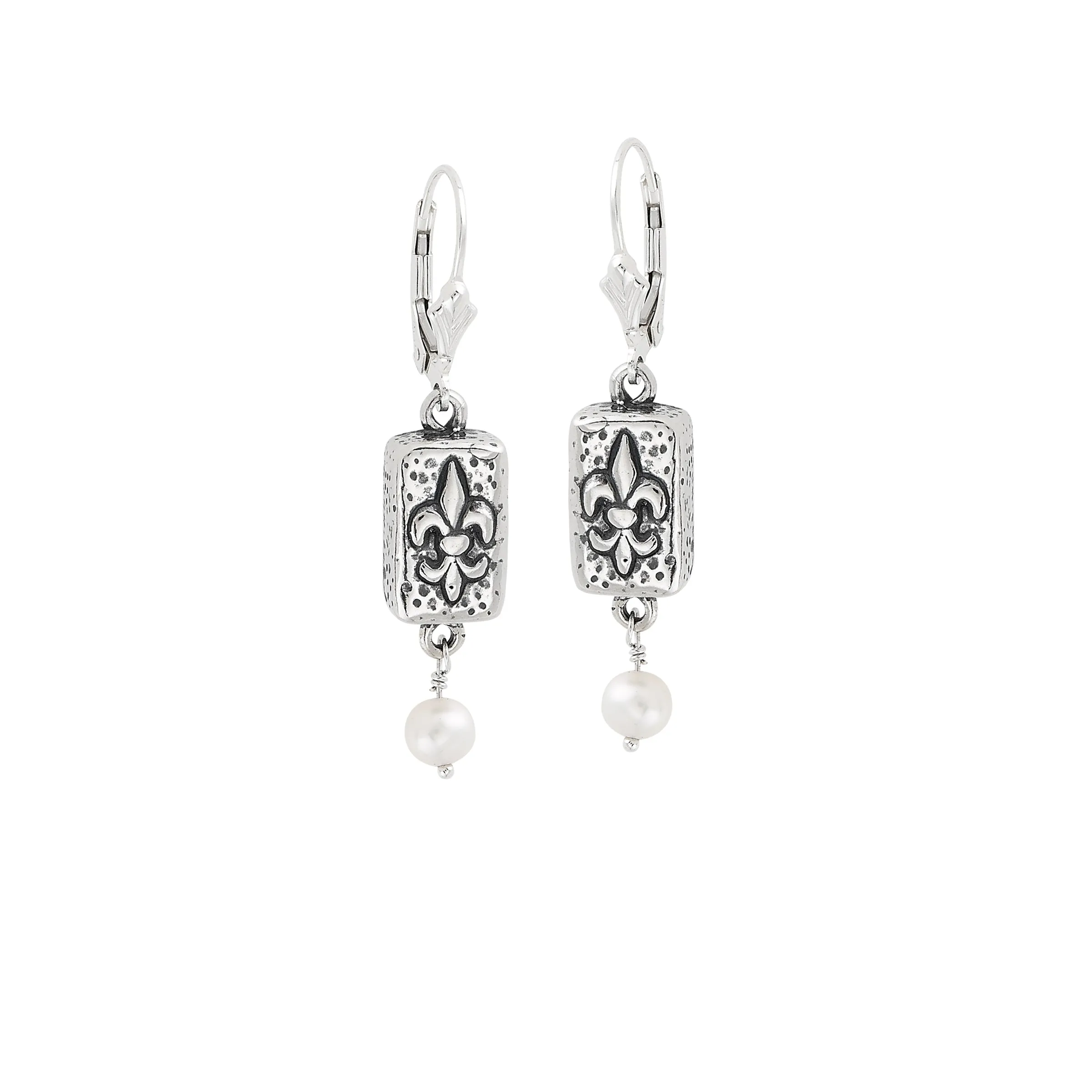 Fleur de Lis Brick Pearl Earrings