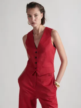 Gilet de costume en gabardine de laine rouge