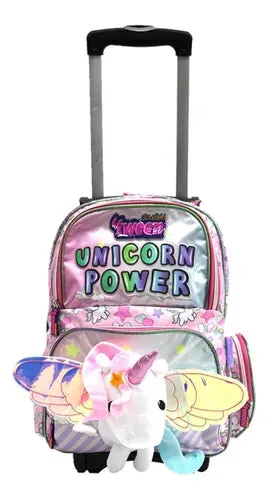 HSTW-2035 Mochila Rodante Unicornio de Peluche Satin con Organizador