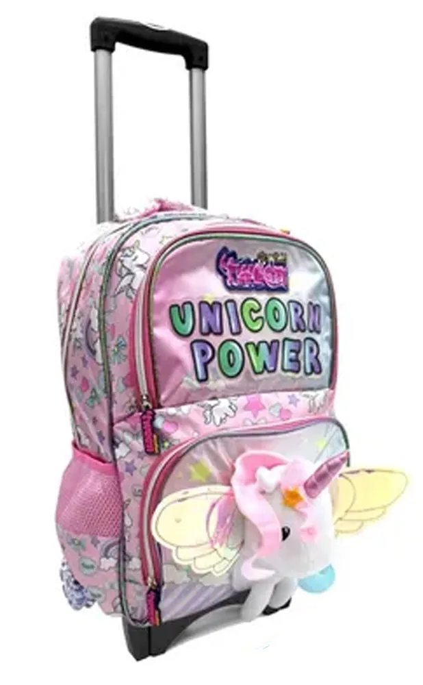 HSTW-2035 Mochila Rodante Unicornio de Peluche Satin con Organizador