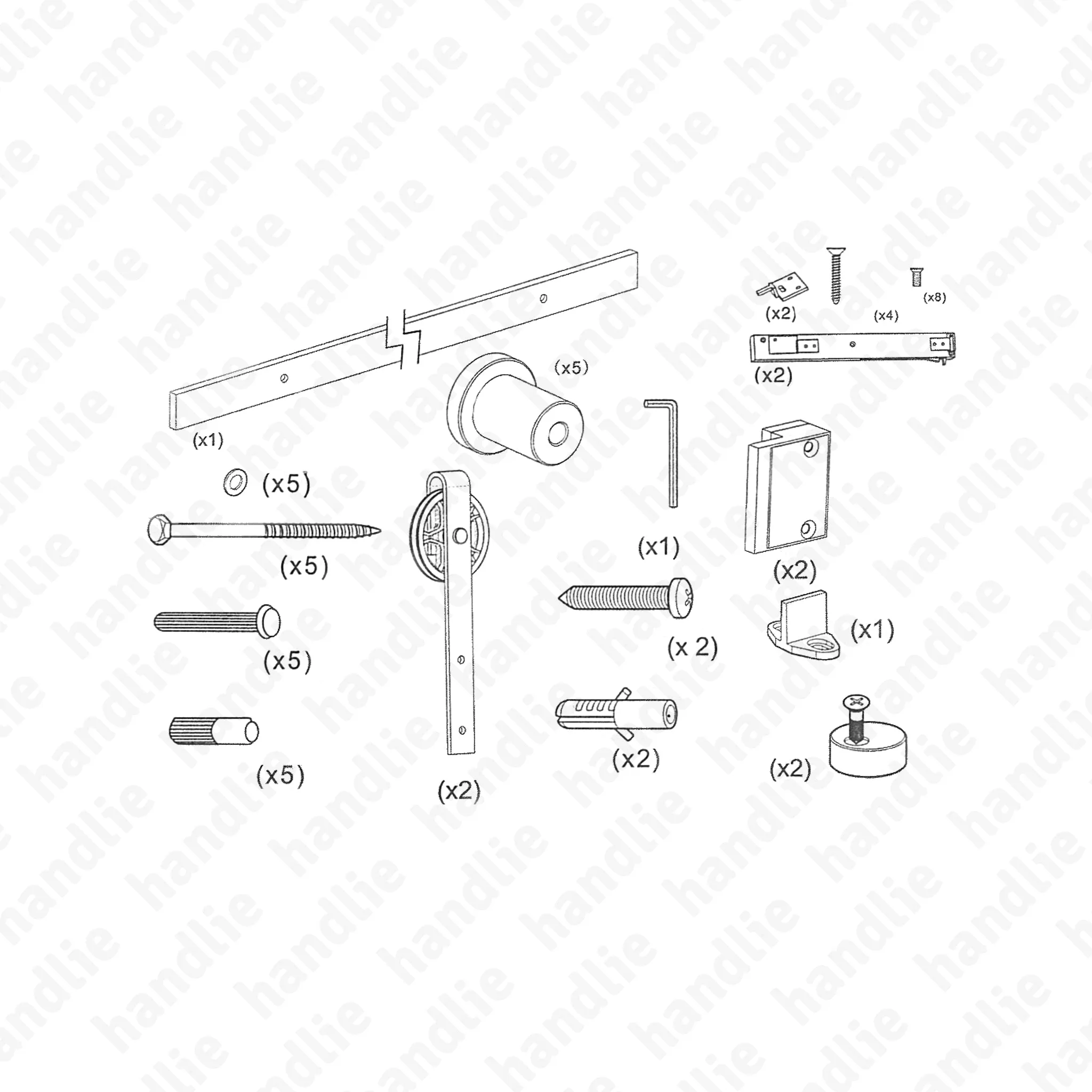 KIT.1006.2000 - Roda Ø120mm - C/ Softbrake - Sistema para divisões e portas correr de passagem em madeira - até 80Kg por folha - Portas 1 metro