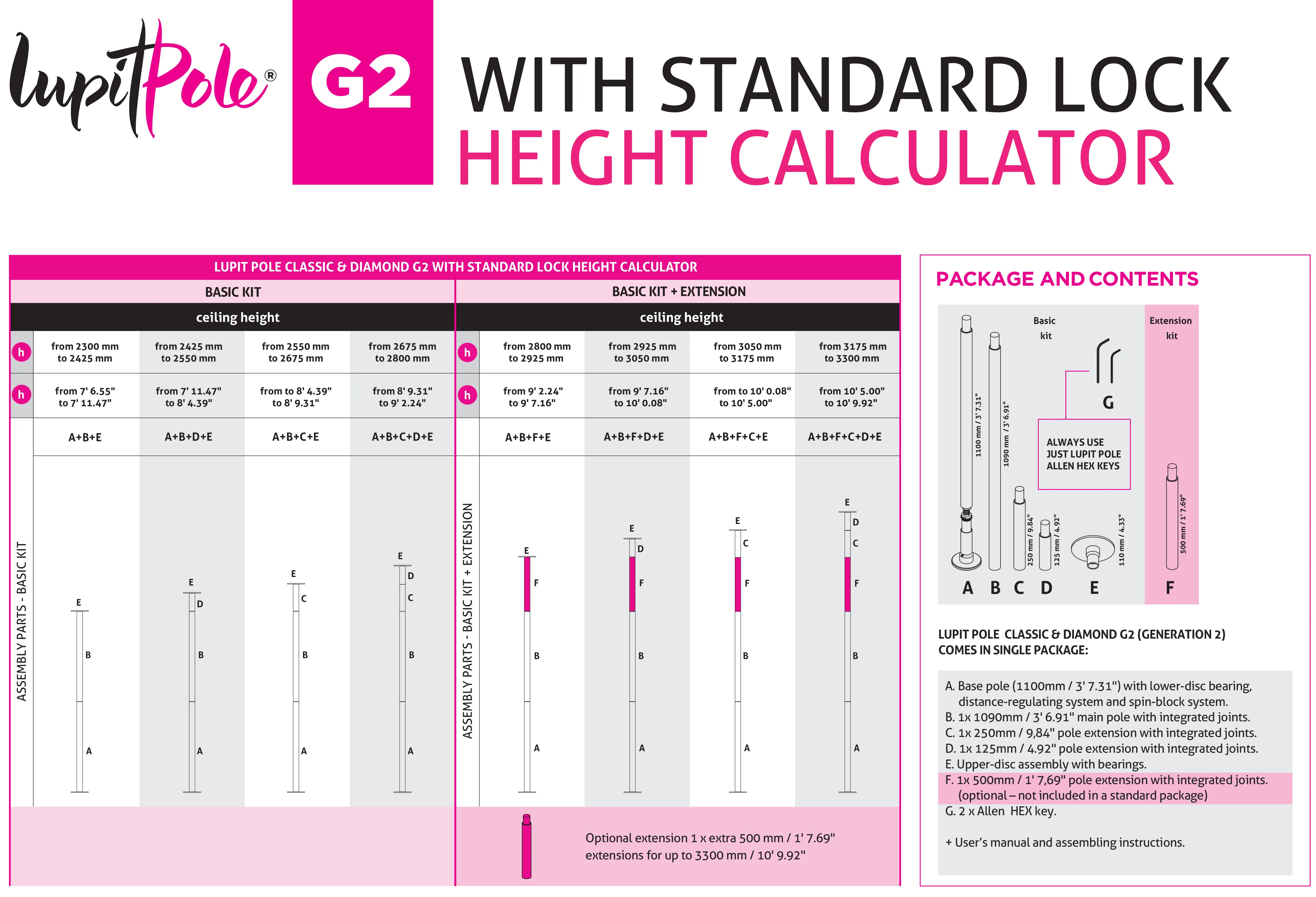 Lupit Pole Diamond G2, Standard Lock, Chrome, 45mm