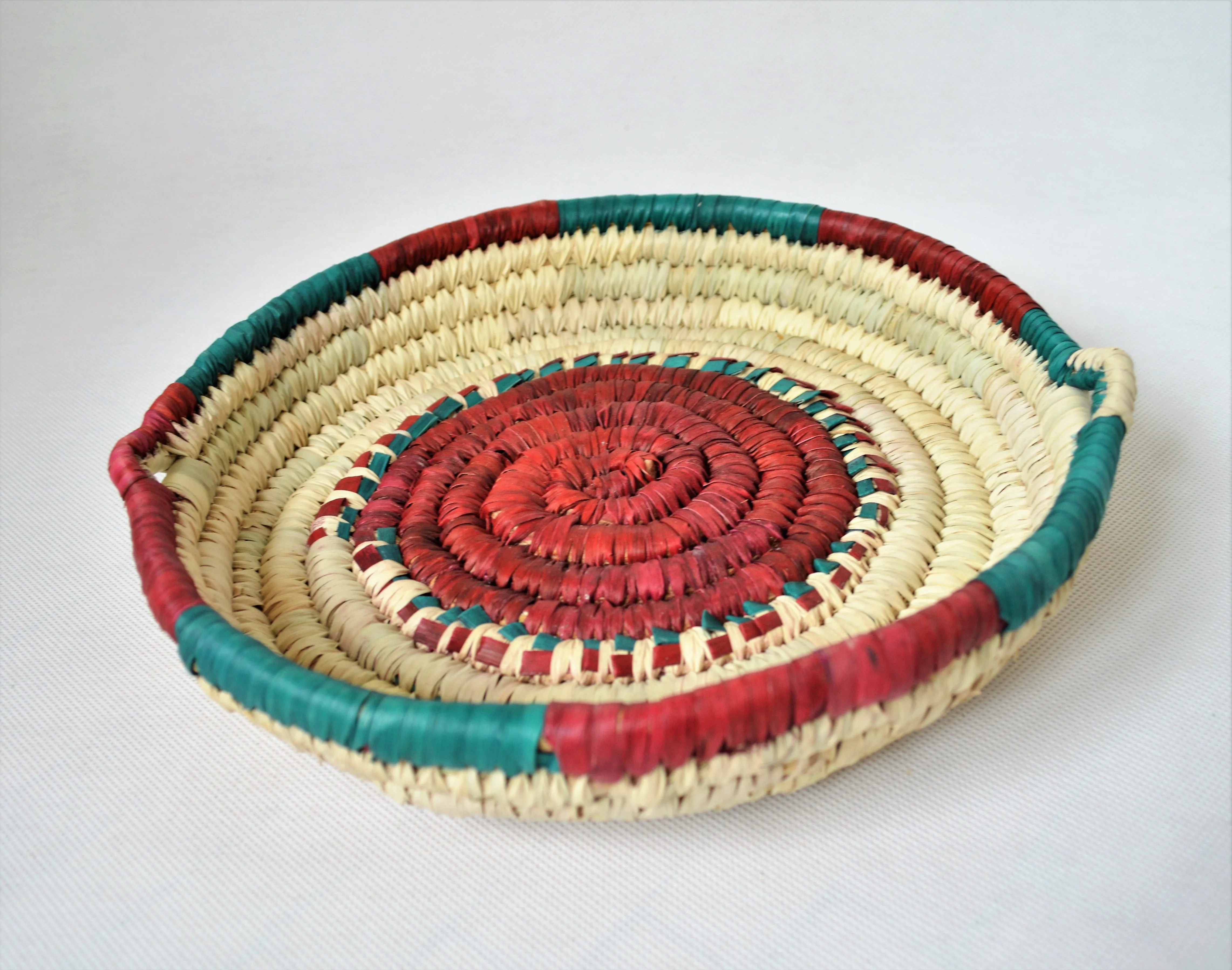 Palm leaves wicker retro tray, Decor woven plate