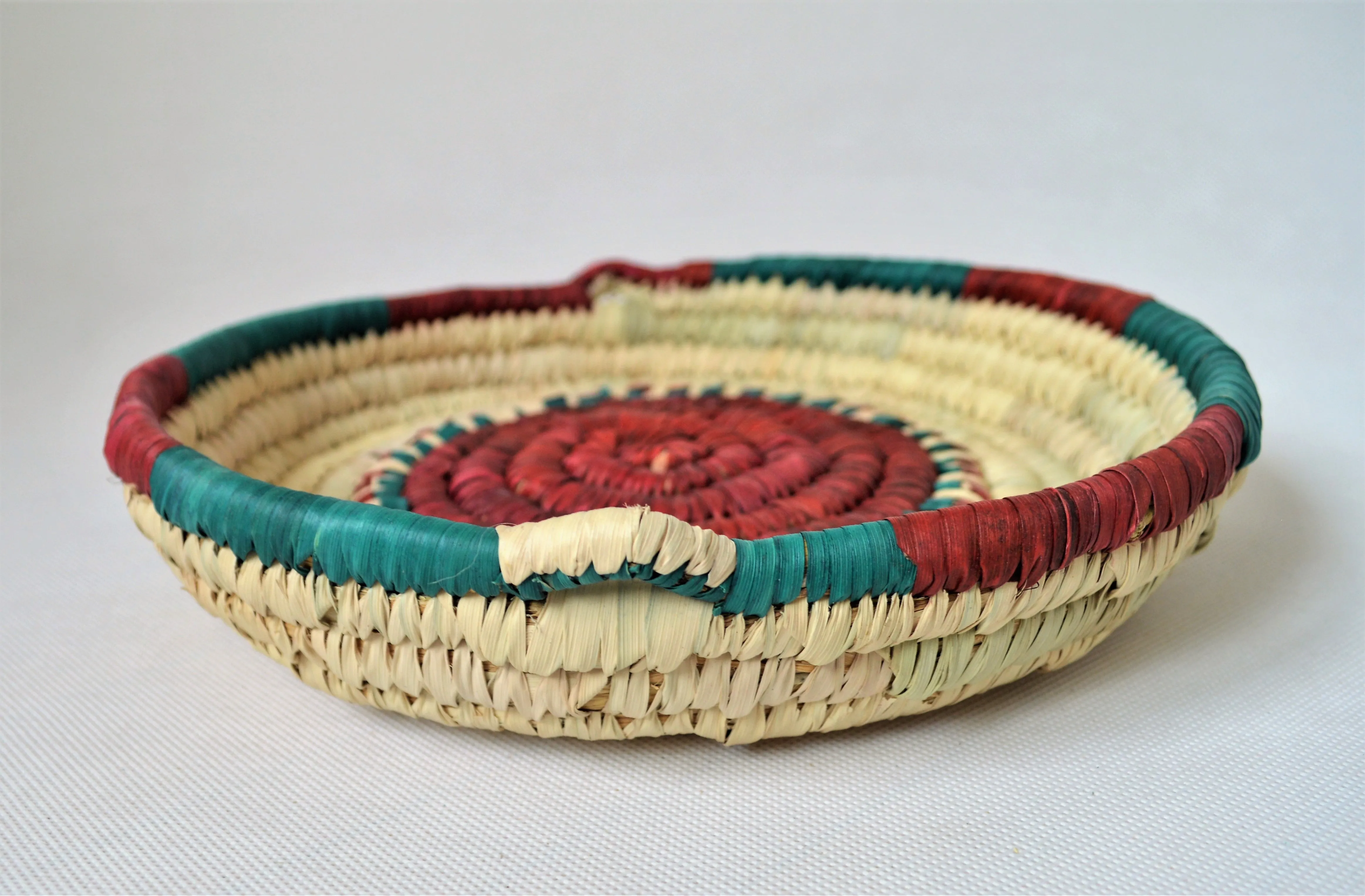 Palm leaves wicker retro tray, Decor woven plate