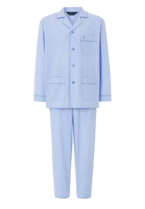 Pijama Hombre Largo Solapa Popelín Rayas - Azul 1523_30