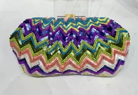 Santi Beaded Flame Stitch Clutch Purse - Purple Multi