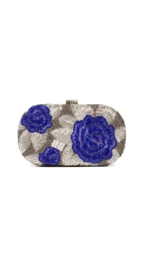 Santi Floral Satin Beaded Clutch Purse - Purple