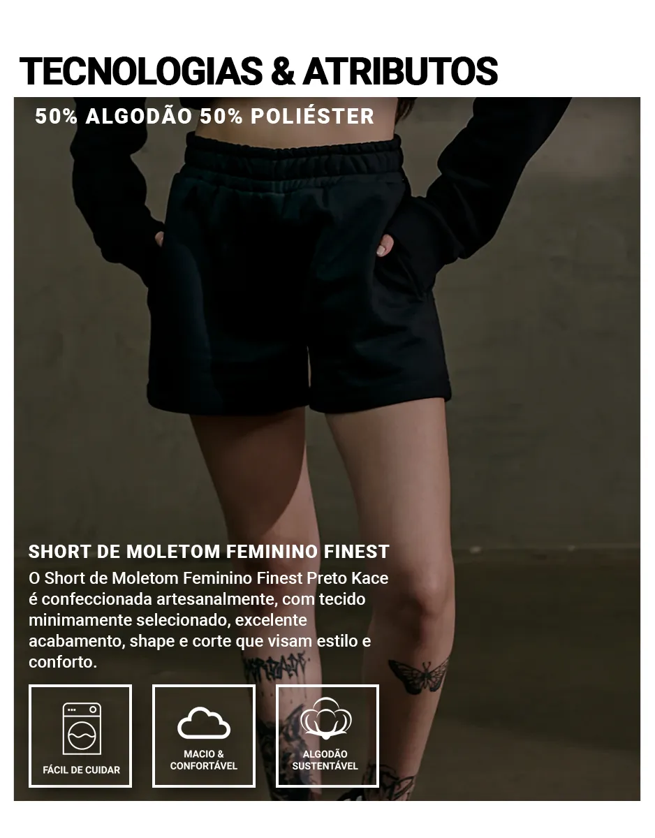 Short de Moletom Feminino Finest Preto Kace