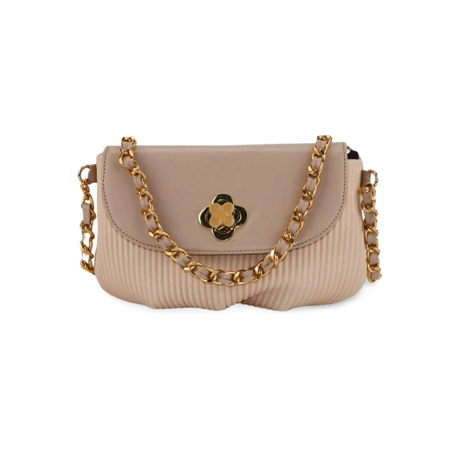 Small Crossbody Bag with Gold Chain and Flower Detail