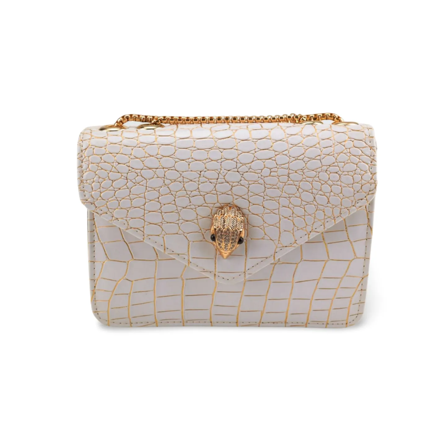 Stylish Faux Leather Crocodile Print Clutch Bag with Gold Chain