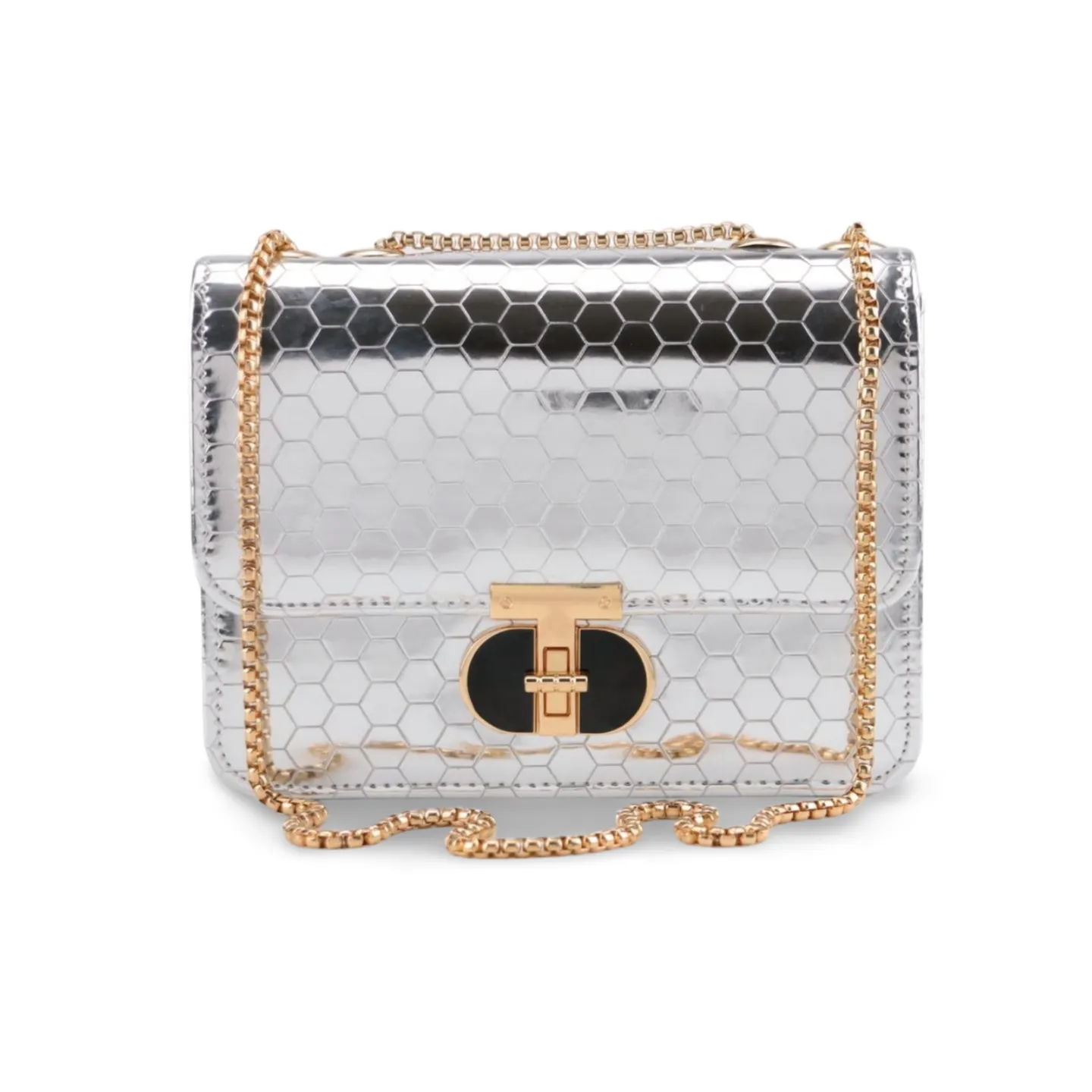 Textured Faux Leather Crossbody Shoulder Bag with Gold Chain