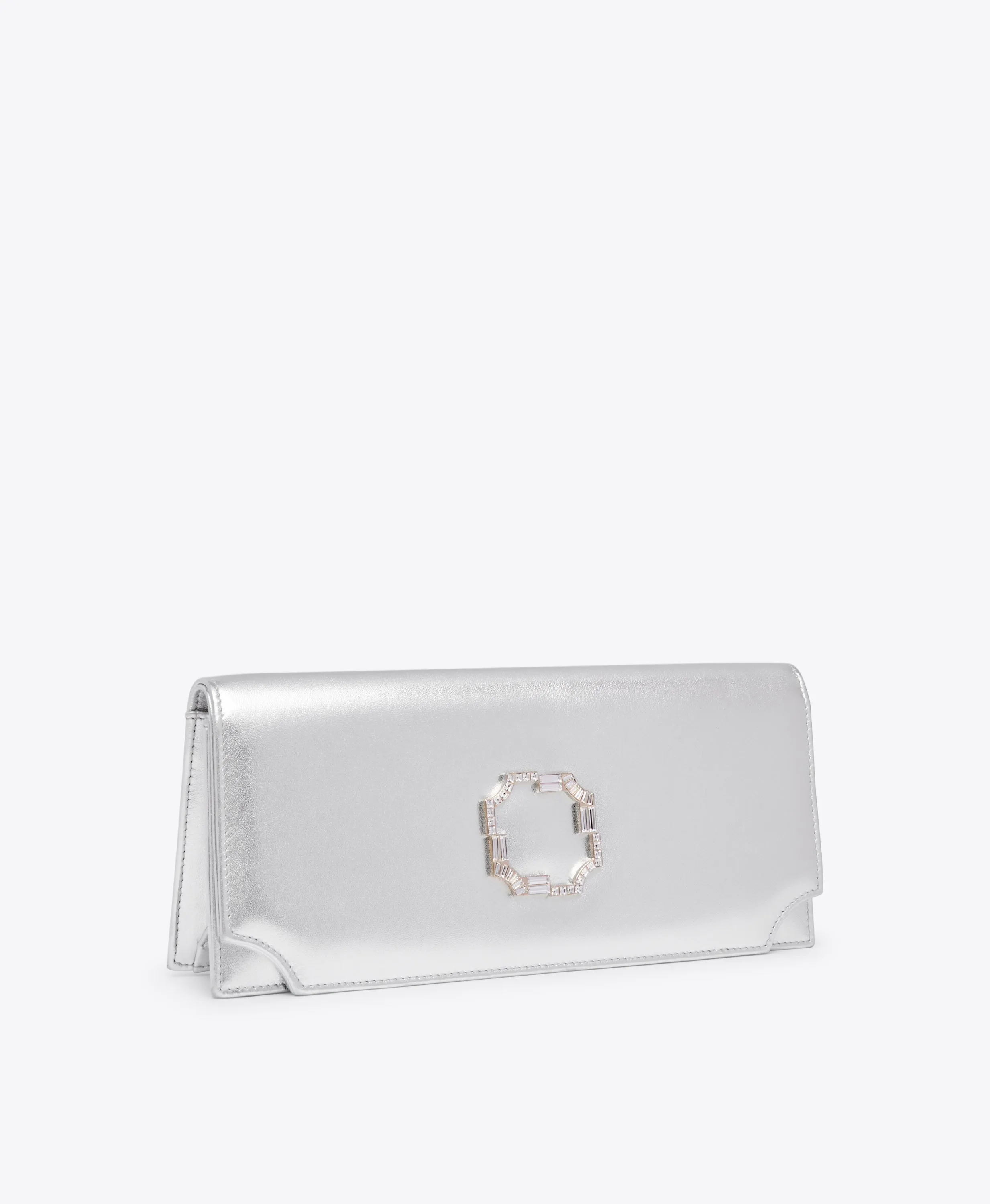 Vivien Silver Leather Clutch Bag