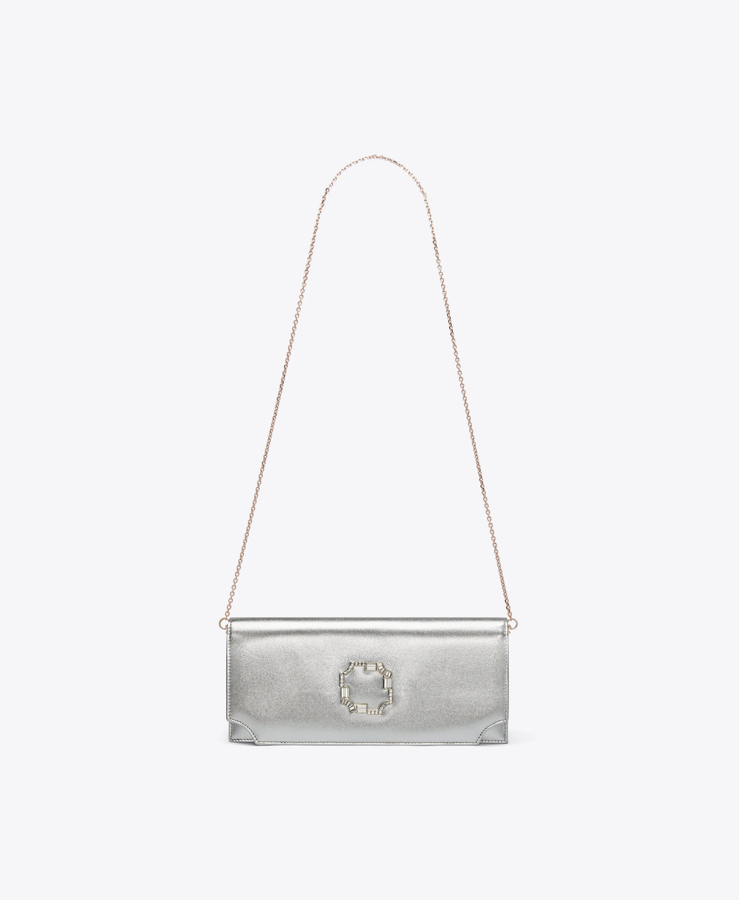 Vivien Silver Leather Clutch Bag