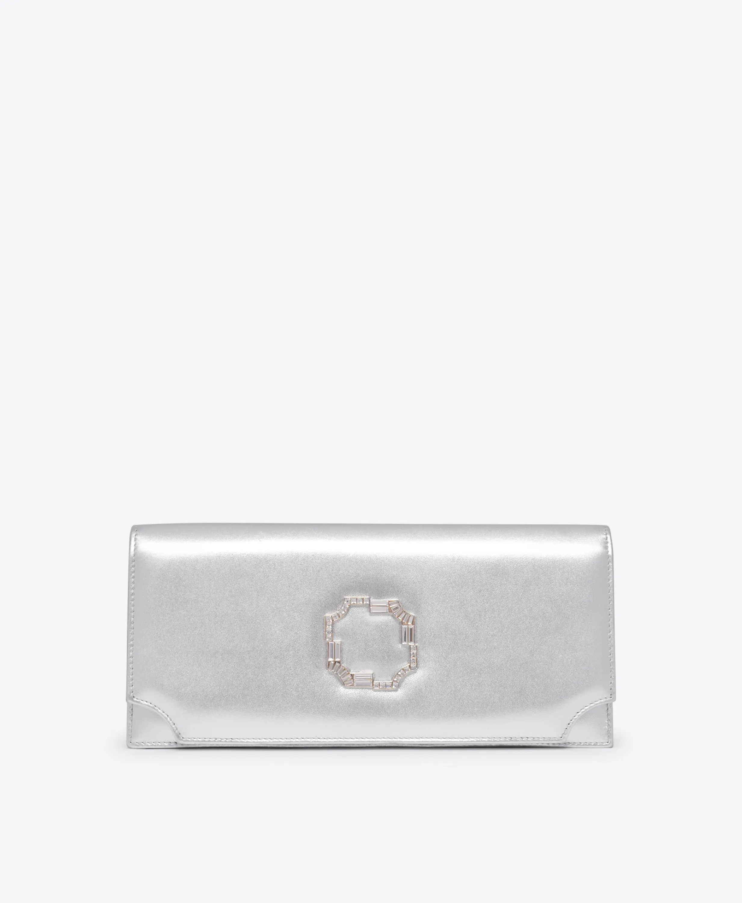 Vivien Silver Leather Clutch Bag